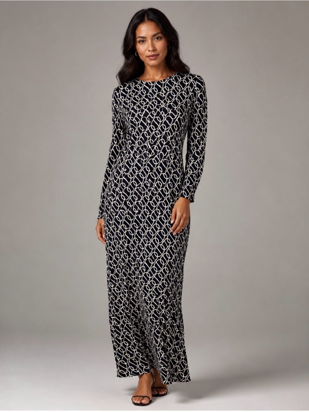 DISSH • Izzie Black & White Chain link Long Sleeve Maxi Dress size 6